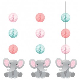 3 decorazioni appese Elefantino rosa