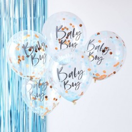 5 Palloncini con Coriandoli Baby Boy 5 Palloncini con Coriandoli Baby Boy