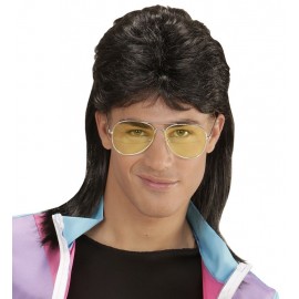 Parrucca Mullet anni '80 con occhiali