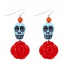 Orecchini Cranio Blu con Rosa Rossa