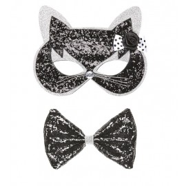 Set Gatto con Maschera e Papillon Glitterati