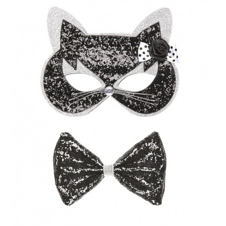 Set Gatto con Maschera e Papillon Glitterati