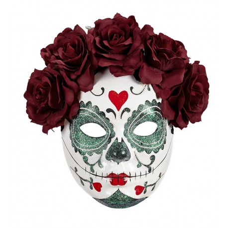 Maschera Catrina con Brillantini con Rose Bordeaux Online