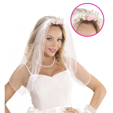 Velo da sposa con rose e diamanti