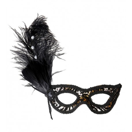 Maschera Leopardo con Piume e Strass