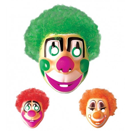 Maschera da Clown in Plastica con Capelli