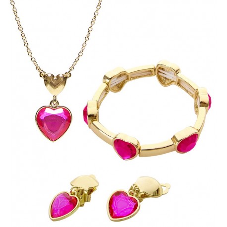 Collana, Orecchini e Bracciale a Forma di Cuore in Finto Oro Rosa