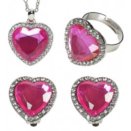 Collana, Orecchini e Anello con Gemma Rosa a Forma di Cuore