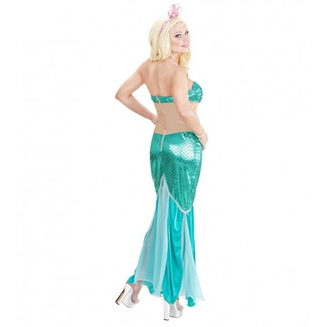 Newcotte 4 pezzi costume da sirena per donna paillettes coda gonna paillettes sirena tubo superiore perla vita catena testa catena catena per Halloween, cosplay, S