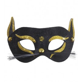 Maschera Gatto Nero con Dettagli Glitterati