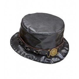 Cappello a Cilindro in Pelle Sintetica con Fascia Oro