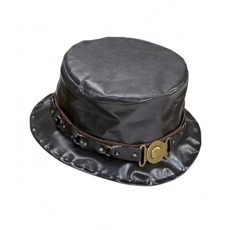 Cappello a Cilindro in Pelle Sintetica con Fascia Oro