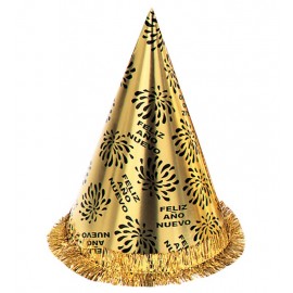 Cappello a Cono Felice Anno Nuovo con Frangia Oro