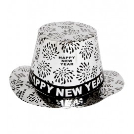 Cappello a Cilindro Happy New Year Argento