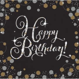 40 Tovaglioli Per 18° Compleanno Ragazzo – Nero E Oro Con Scritta Happy Birthday, Doppio Strato 33x33 Cm, Decorazione Tavola