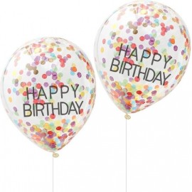 5 Palloncini con Coriandoli Happy Birthday Assortiti di 30cm
