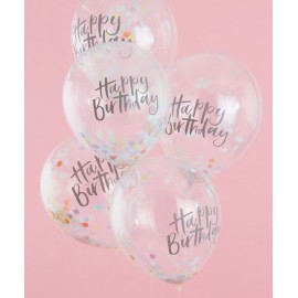 Palloncini di coriandoli Happy Birthday color pastello di 30cm