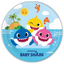 8 Piatti di Carta Baby Shark 23 cm 8 Piatti di Carta Baby Shark 23 cm