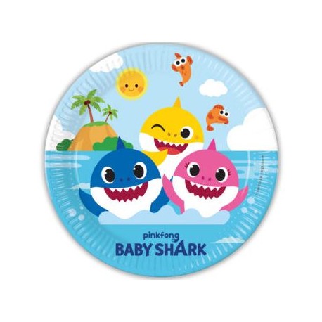 8 Piatti di Carta Baby Shark 23 cm