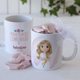 Tazza Ceramica Bambina Prima Comunione con 7 Caramelle