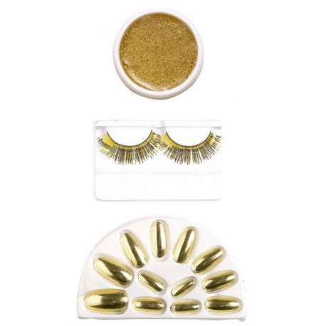 Set di Unghie, Ciglia e Trucco Glitter Oro Shop