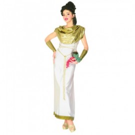 Costumi Halloween originali, donna con un costume da dea greca con accessori  in oro