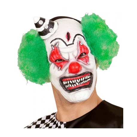 Maschera Mezza Faccia con Capelli e Mini Cappello da Clown