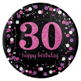 8 Piatti Elegant Pink Compleanno 30 Anni 18 cm