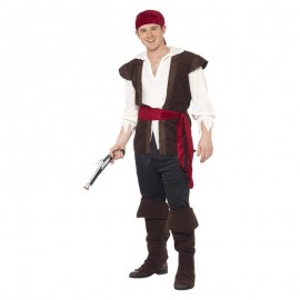 Costume da Pirata Marrone Con Bandana Rossa In Vendita