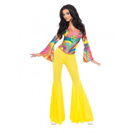 Costume da Babe Groovy Anni '70 Giallo Donna Economico