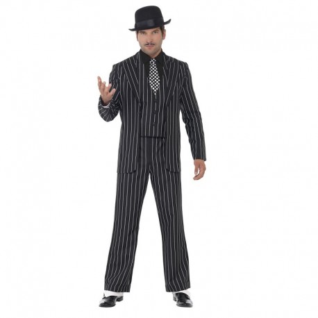 Costume Gangster Nero a Righe Bianche Economico