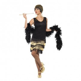 Costume da Flapper con Frange Anni '20 Nero Economico