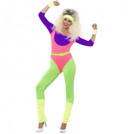 Costume da Ginnastica Anni '80 Neon Economico 