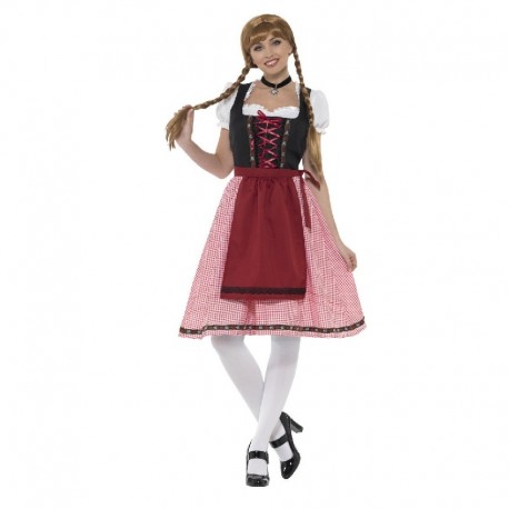 Costume da Cameriera di Taverna Bavarese Rosso e Nero in Offerta 