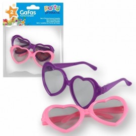 Set 2 Occhiali a Forma di Cuore Viola e Rosa