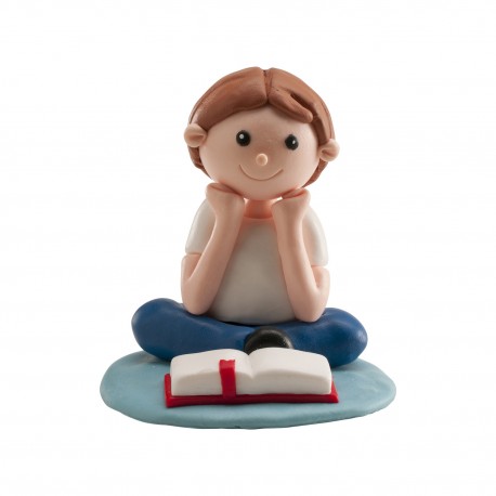 Statuetta Comunione di Bambino che Legge la Bibbia 8 cm