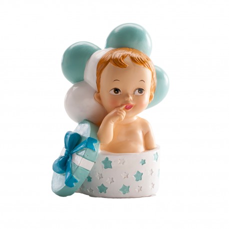 Acquista Statuina Bambino in una Scatola Regalo con Palloncini per Battesimo