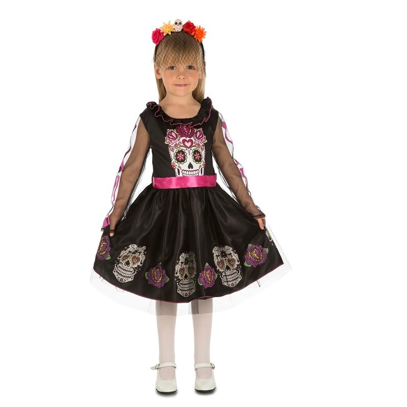 DEGUISE TOI Costume Da Pirata Per Bambina Con Teschio - Taglia S (4-6 Anni, 110-120 Cm) - Include Vestito, Cintura E Bandana