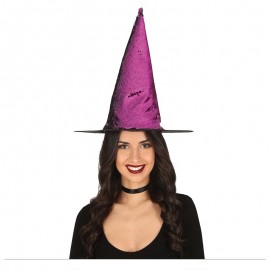 Cappello da strega reversibile con paillettes e paillettes reversibili nero/argento per feste in costume colore 