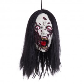 Faccia Paurosa con Parrucca Nera in Spugna da Appendere