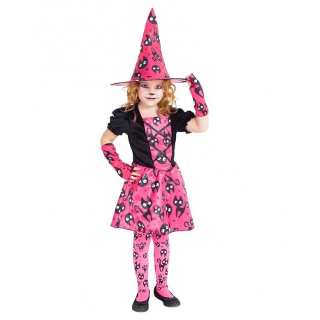 Costume Strega Rosa con Gatti Bambina Shop