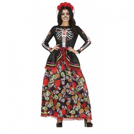 Costume da Catrina Gonna Lunga con Teschi Colorati Online