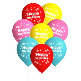 8 Palloncini con Scritta Happy Birthday Multicolori