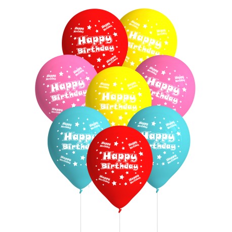 8 Palloncini con Scritta Happy Birthday Multicolori Shop
