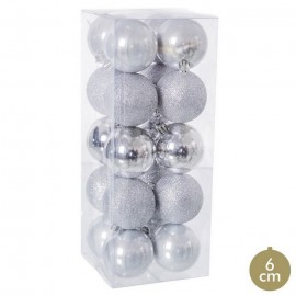 20 Palline Misto Plastica Argento 6 X 6 X 6 Cm