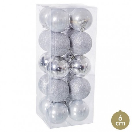 20 Palline Misto Plastica Argento 6 X 6 X 6 Cm