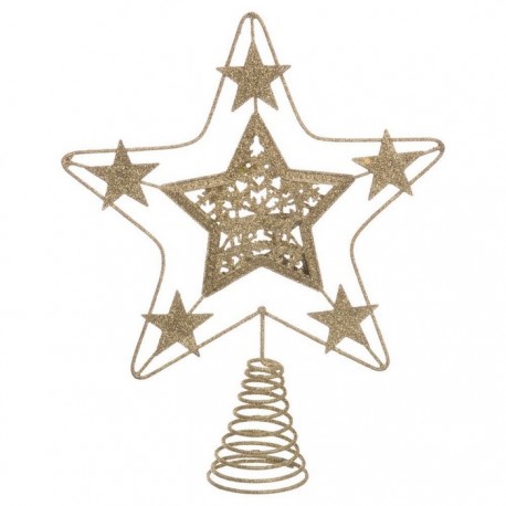 Puntale Stella per Albero di Natale Oro Brillantinata 18 X 23 Cm