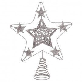 Puntale Stella per Albero di Natale Argento Brillantinata 18 X 23 Cm