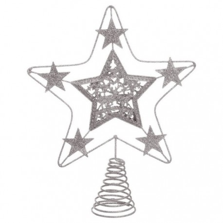 Puntale Stella per Albero di Natale Argento Brillantinata 18 X 23 Cm