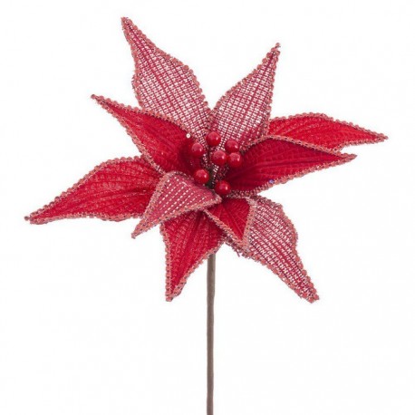 Fiore Stella di Natale in Tessuto Rosso e Bianco 30 X 65 Cm Online